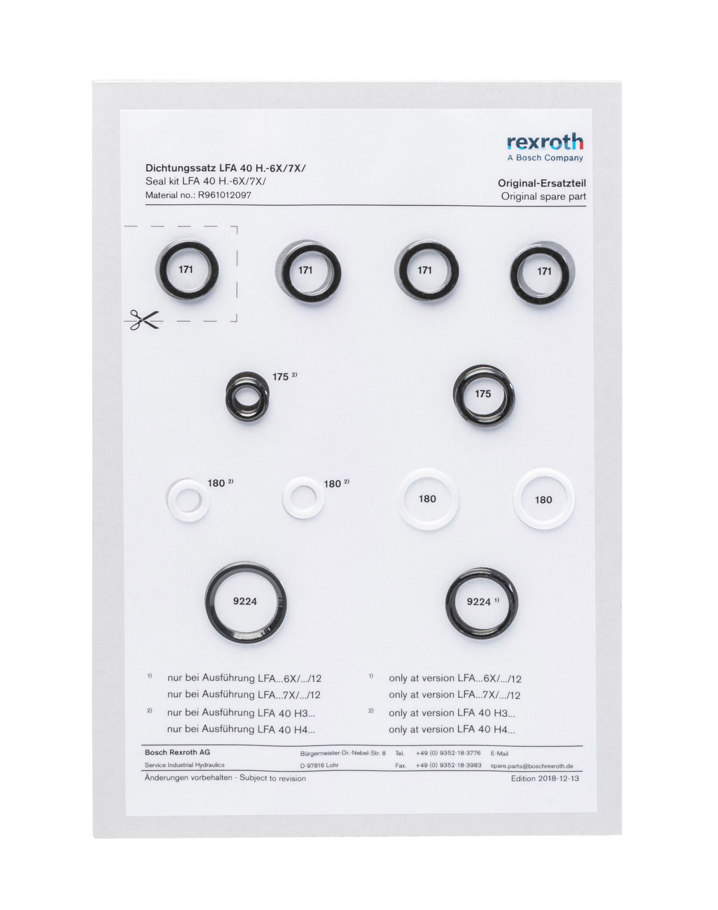 REXROTH R900891699 SEAL KIT PV7-1X/100M/K  Spare parts for vane pumps
